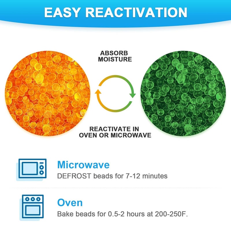 Absorbking Desiccant Beads – 2.4 LBS Silica Beads with Orange Indicating Silica Gel, Premium Silica Gel Beads 3-5mm Industry Standard, Rechargeable Desiccant Used for 3D Filament - Image 3